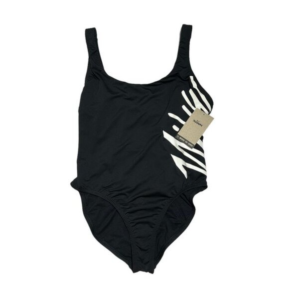 NEW NIKE NIKE MULTI LOGO U BACK ONE-PIECE Swimsuit Black/White - Picture 6 of 6